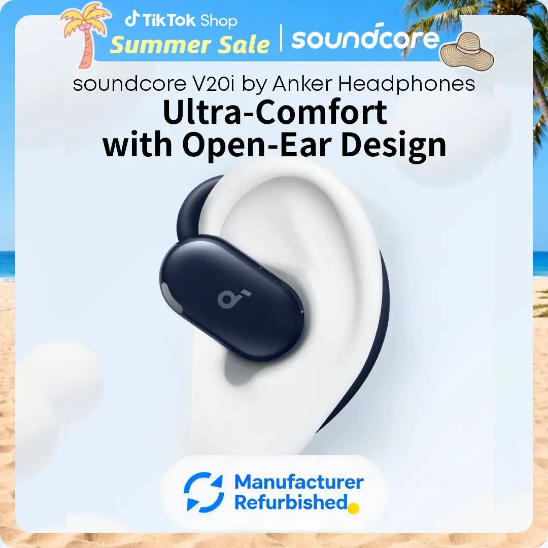 [Refurbished]soundcore V20i by Anker Open-Ear Headphones, Adjustable Ear Hooks, Ultra-Comfort, Snug Fit, Powerful Sound, Clear Calls, IP55, 36H Playtime, Bluetooth 5.4 Wireless Earbuds, Multipoint Connection #tiktokshopsummersale