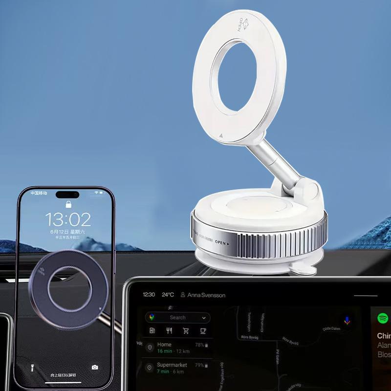 Magnetic Car Phone Holder - 360° Rotation & Folding, Equipped with Vacuum Suction Cup, Suitable for Car, Gym, Office & Driving Use