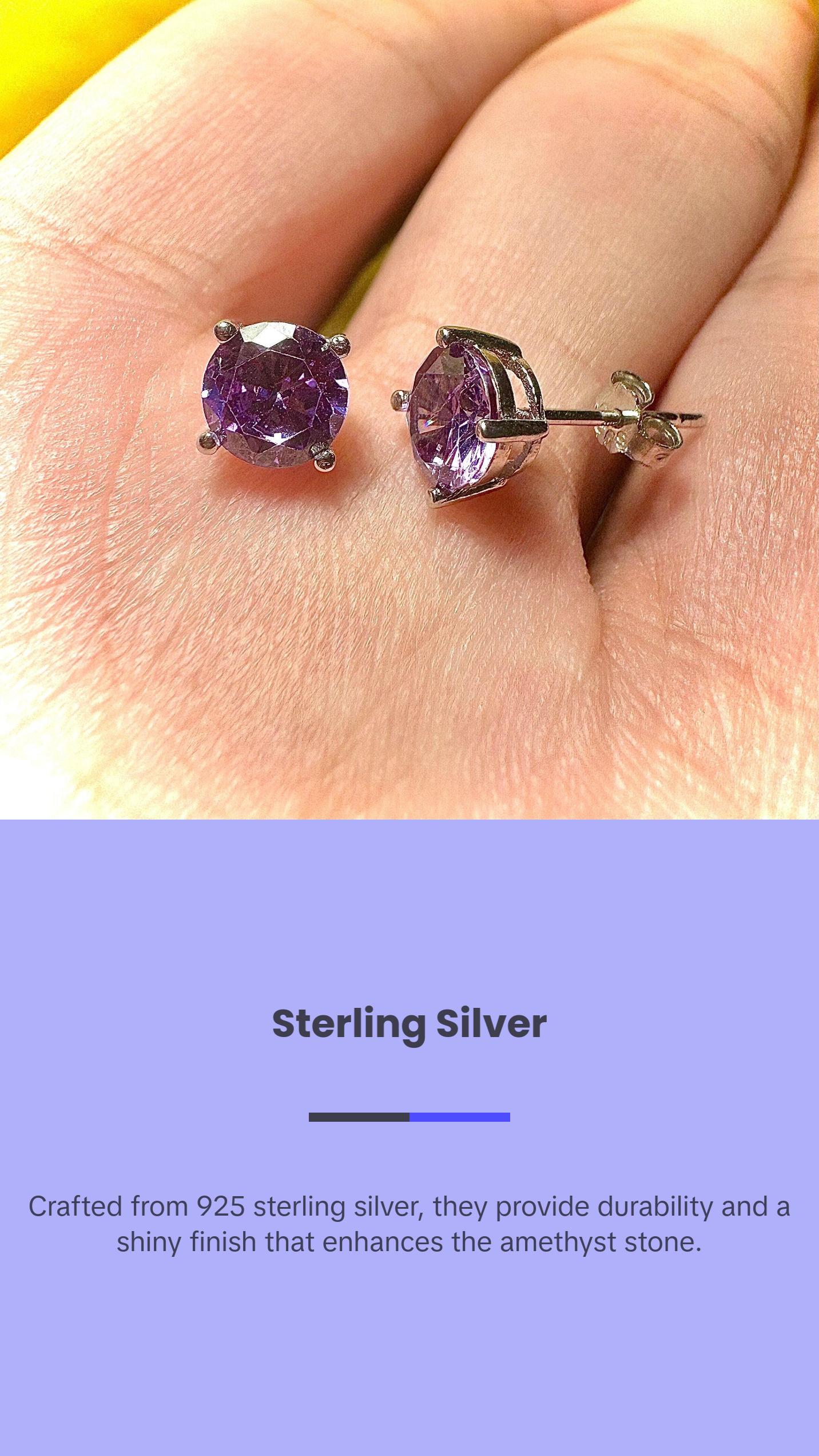 925 Sterling Silver Amethyst Stud Earrings for Women 6MM Birthstone Gift