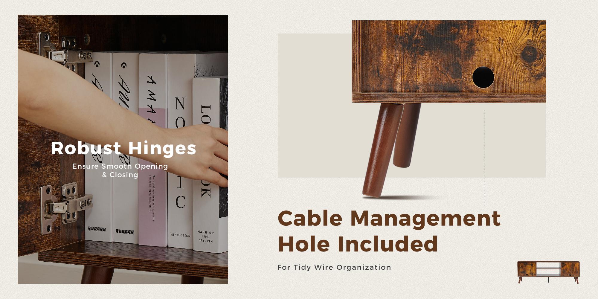 【Deal】Sweet Furniture S - Mid Century Modern TV Stand for 55-60 inch TV with Storage Cabinet, Adjustable Hinge - Wooden Media Console Table