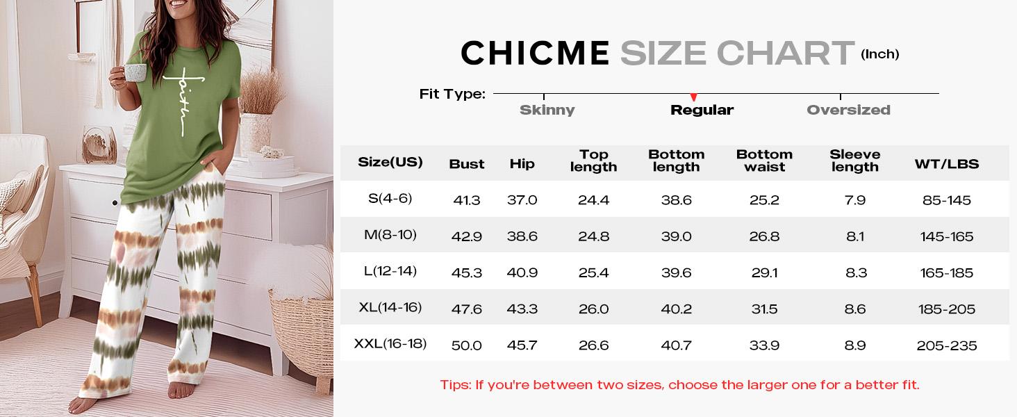 ChicMe Women's 2 Piece Sets Round Neck Short Sleeve Top & Ombre Print Loose Pants Matching Pajamas Sets Fit