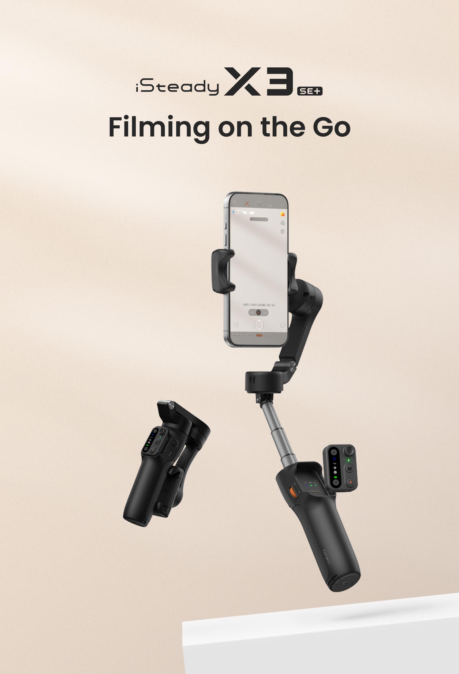 hohem iSteady X3 SE Plus New Gimbal for iPhone, AI Facial Tracking,Smartphone Gimbal with Detachable Remote Control, Portable Foldable 3-Axis Phone Gimbal for Android & iPhone 17 ,Built-in Extendable Rod,Vlog Stabilizer,Cellphone&Selfie accessories