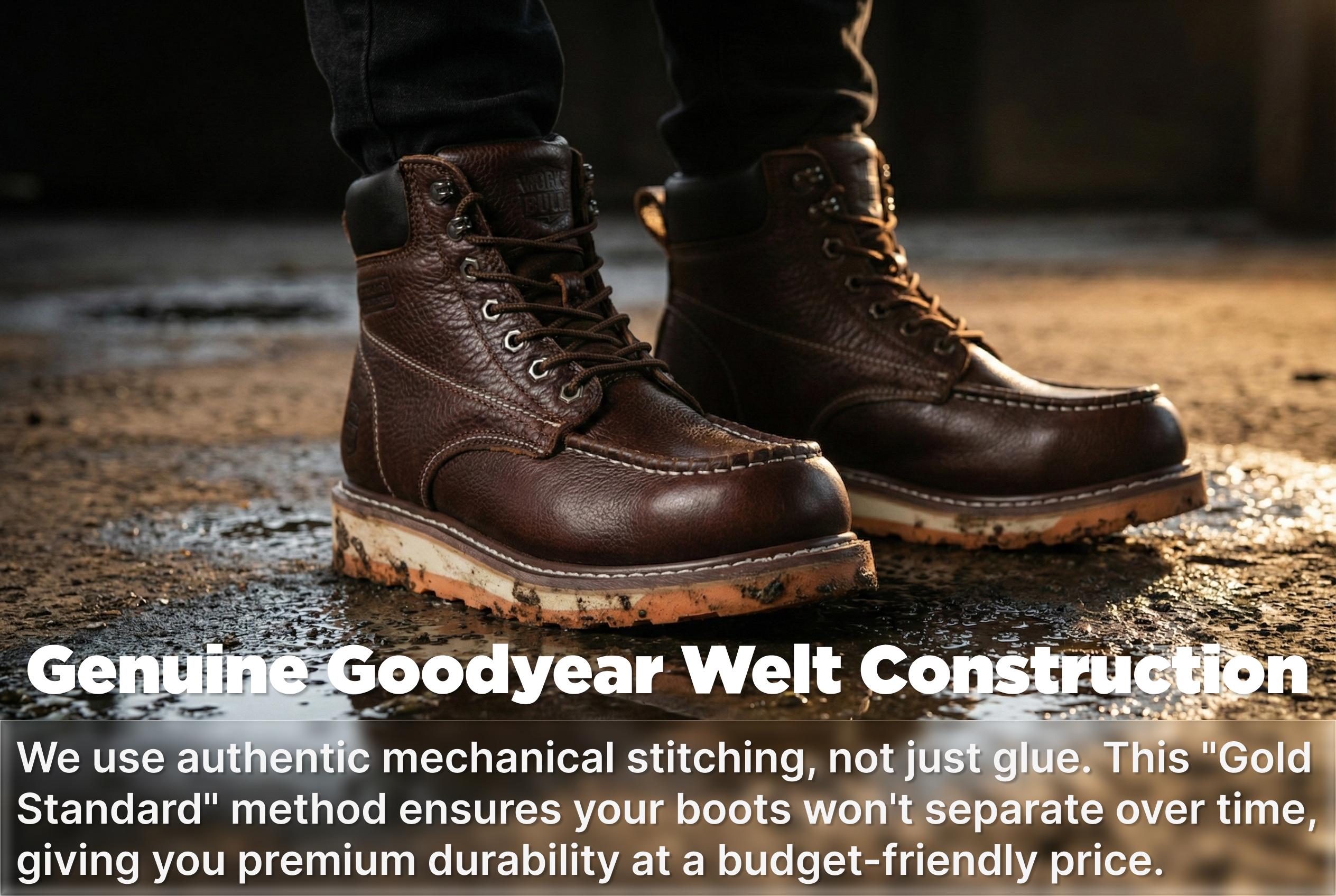 6in Mens Moc Toe Steel/Soft Toe Work Boots for Men,Comfortable Mens Safety Work Boots,Oil/Slip Resistant,Indestructible Steel Toe Shoes Industrial Construction Boot