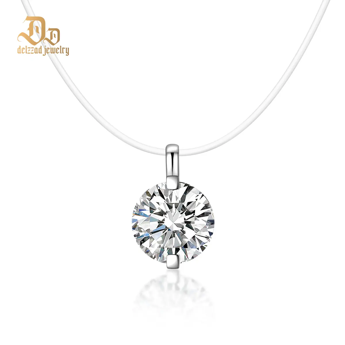 【New Invisible Choker】Delzzad 1-2ct Luxury Transparent Mermaid Tear Pendant Solitaire Two Prong Wedding Pendant Necklace Clear Chain D Color Synthetic Moissanite S925 Bling Necklace Chain Birthday Anniversary Wedding Christmas Gift