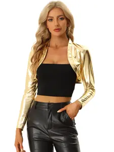 INSPIRE CHIC Retro Jackets Open Front Bolero Shurgs Holographic Party Cropped Cardigan