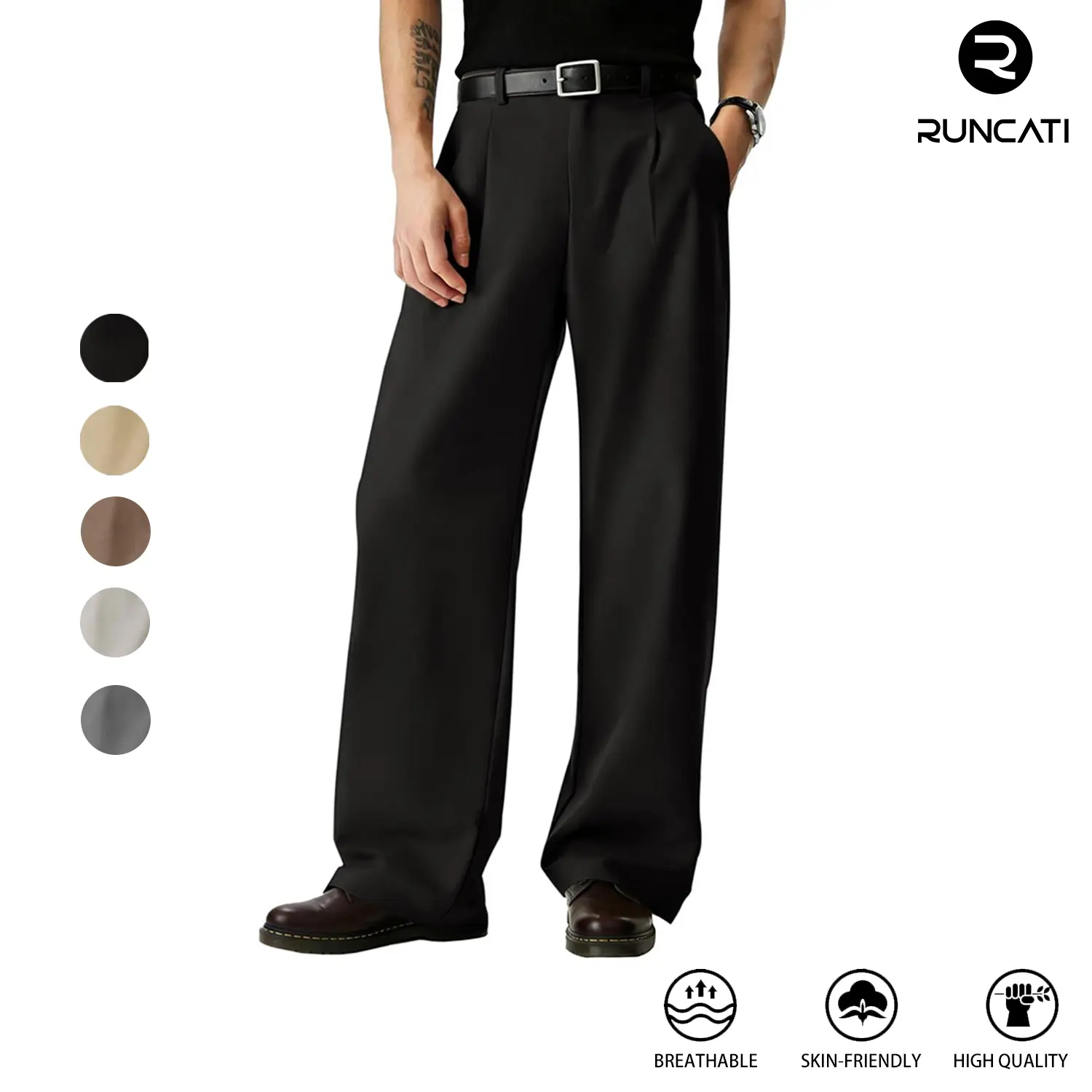 Runcati Mens Baggy Dress Pants Old Money Pleated 30"/32" Casual Wide Leg Slacks Relaxed Fit Lightweight Work Business Trouser suit trousers