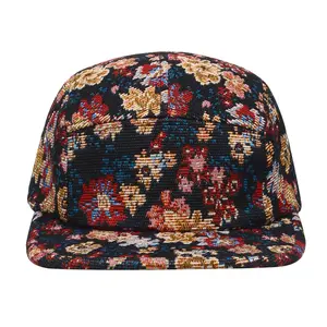 HatPhile Jacquard Floral 5-Panel Hat – Intricate Floral Pattern in Camp Cap Style, Adjustable Strap, High-Quality Fabric, Large Size 7 1/4–7 3/8