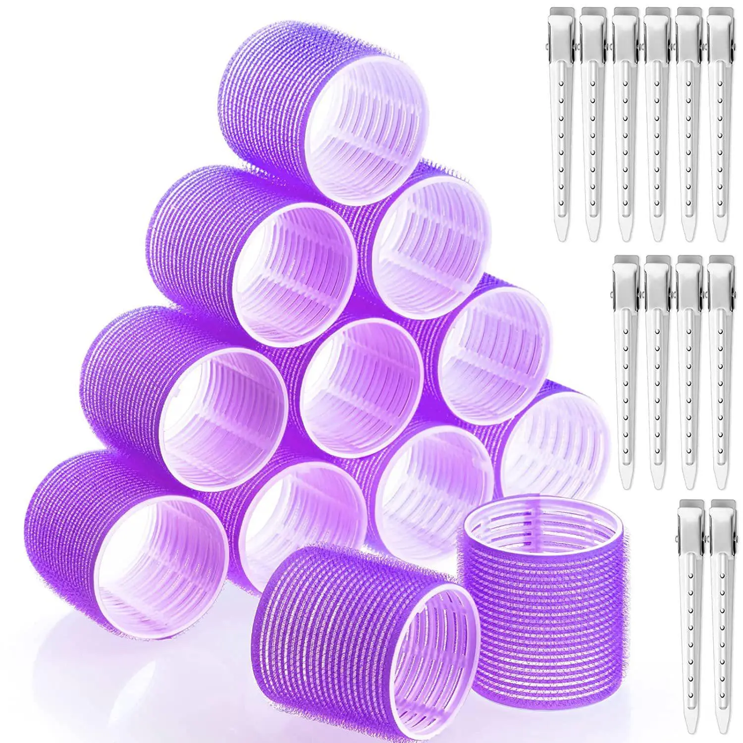 12 Pcs Self Grip Curlers Bangs Curling Iron 12 Jumbo Rollers and 12 Duckbill Clips for Long, Medium, Short, Thick, Fine Hair Volume Beauty & Personal Care