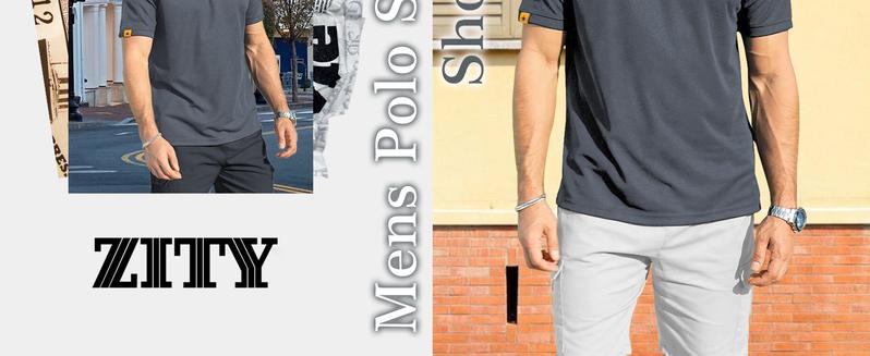 ZITY Men's Polo Shirt 3 Pack Short Sleeve Sports Golf Tennis T-Shirt with Pocket Moisture Wicking Technology for Medium Size Black Blue Gray Athletic Workout Clothing Casual Sportswear