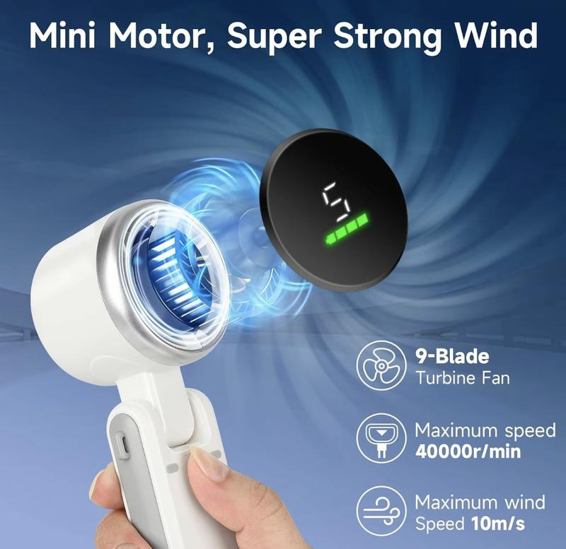 Portable Handheld Turbo Fan, 5 Gear Wind,4000mAh Battery Operated, Up to 10 Working Hours, 3 IN 1 Hand Fan Rechargeable with Air Turbo Tech Cooling Fan for Outdoor Activities, Travel, Working, Summer Selected Products