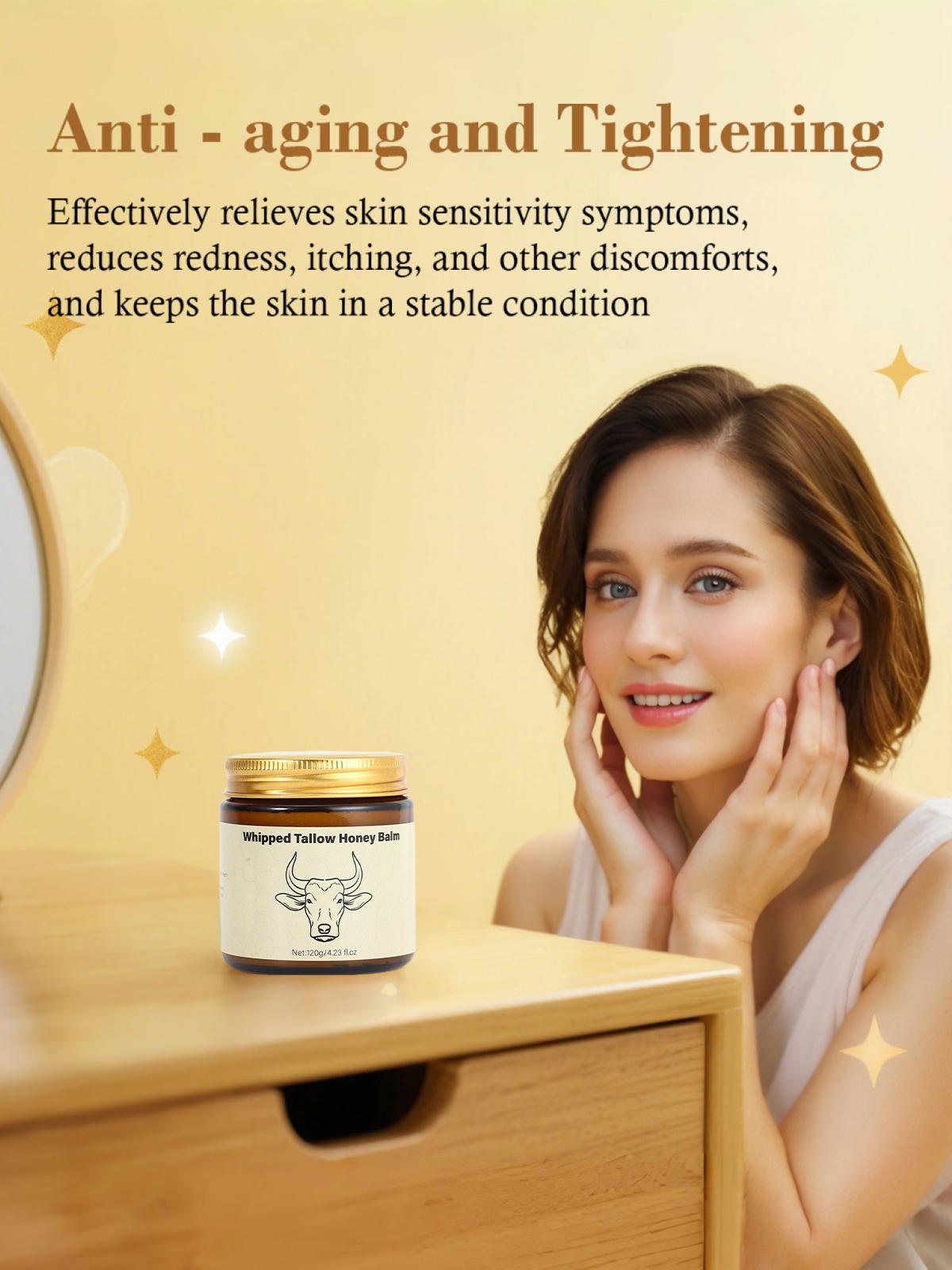 Lopeie Whipped Grass-Fed Beef Tallow Honey Balm - 4 Oz,Moisturizing Cream for Soft, Smooth Skin - Handmade All-Natural Moisturizer - Lavender,hydrating, comfort, moisture boost cream, luminous firming cream, body care, hydrating dry skin