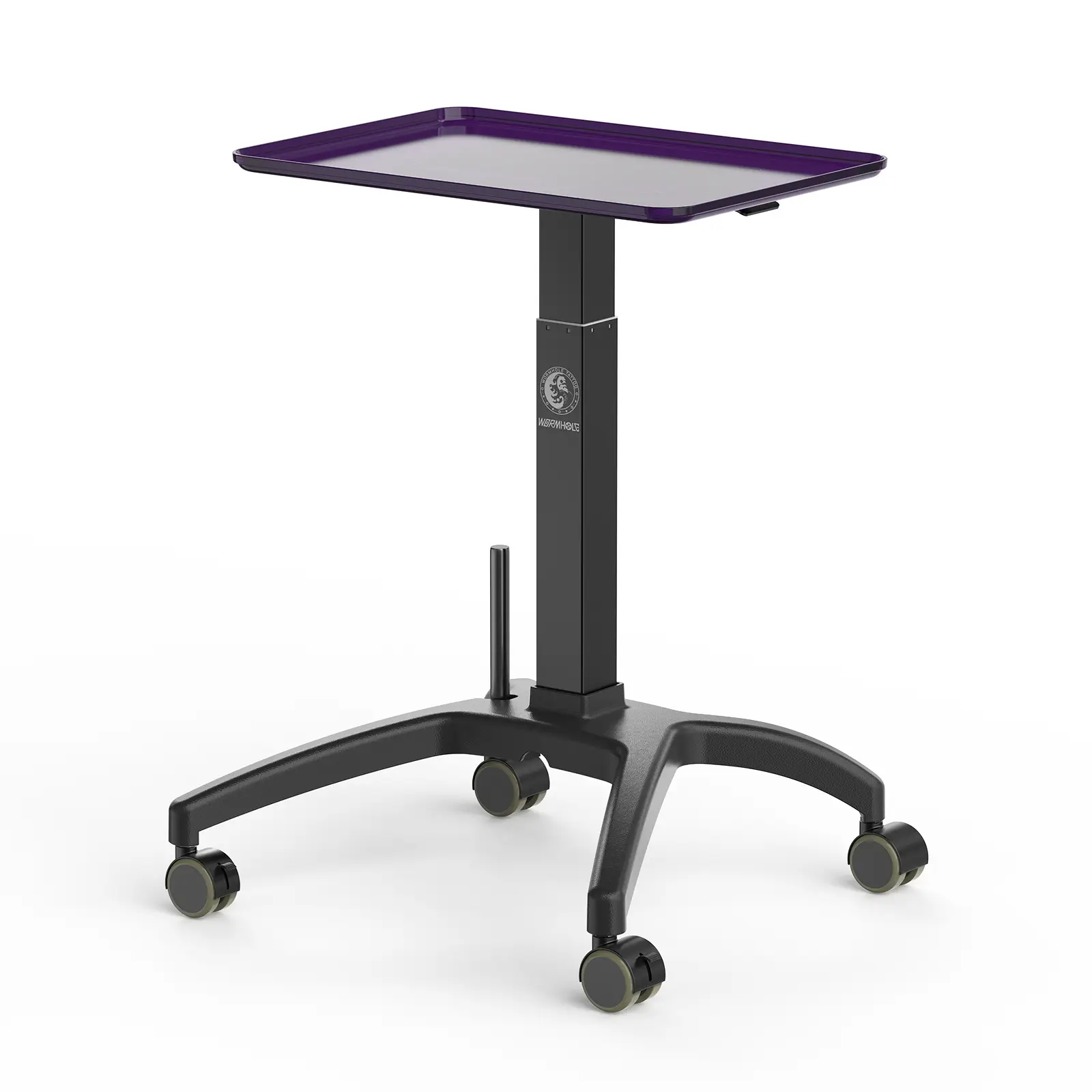 WORMHOLE Adjustable Tattoo Cart Mobile Trolley - Pneumatic Lift, 360° Silent Wheels, Brakes, Rectangular Tray, Commercial Salon Studio Workstation