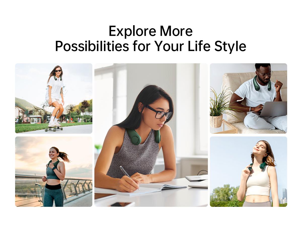 Jisulife Portable Neck Fan Hands Free Bladeless Fan 4000mAh Battery Operated Wearable Personal Fan Rechargeable 3 Speeds Gifts for Women Men Green USB