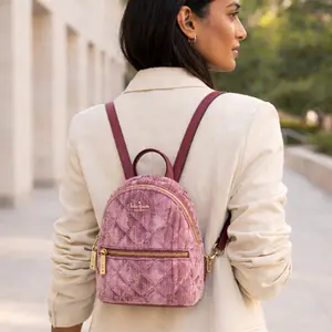 Kate Spade Natalie Crushed Velvet Convertible Mini Backpack - Pomegranate Pink, Removable Straps, Spacious Interior, Secure Zip Closure