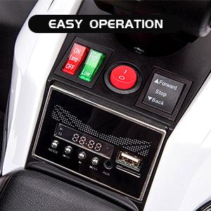 【GARVEE】12V Quad ATV 4 Wheeler with Music and LED Lights, available in White, Red, Pink, Yellow, Black, and Blue, designed for young riders with fun features and vibrant color options