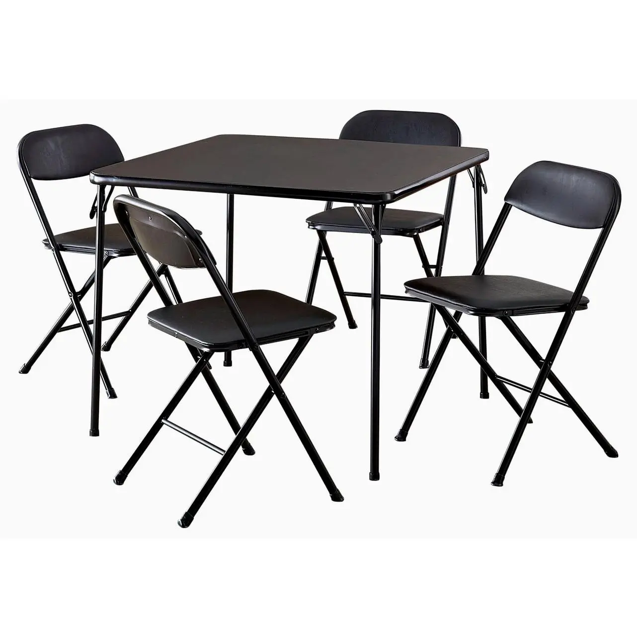 COSCO 5-Piece Folding Set with Card Table and 4 Vinyl Padded Chairs, Black COSCO 5-Piece Folding Set with Card Table and 4 Vinyl Padded Chairs, Black