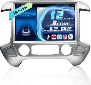 13.1 Inch 8Core 4+64G Car Radio for Chevy Silverado GMC Sierra 2014-2018 5Ghz WiFi 2K Screen Silverado Radio Wireless CarPlay Android Auto BT GPS 48EQ FM/RDS Backup Camera MIC,Silver