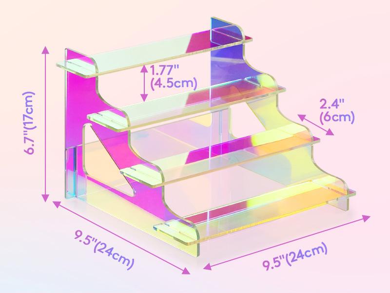 Lifewit 4-Tier Iridescent Acrylic Rises for Perfumes, Cologne, Fragrances, Figures, Collectibles & Organiser Racks - RGB Color, Space-Saving Design