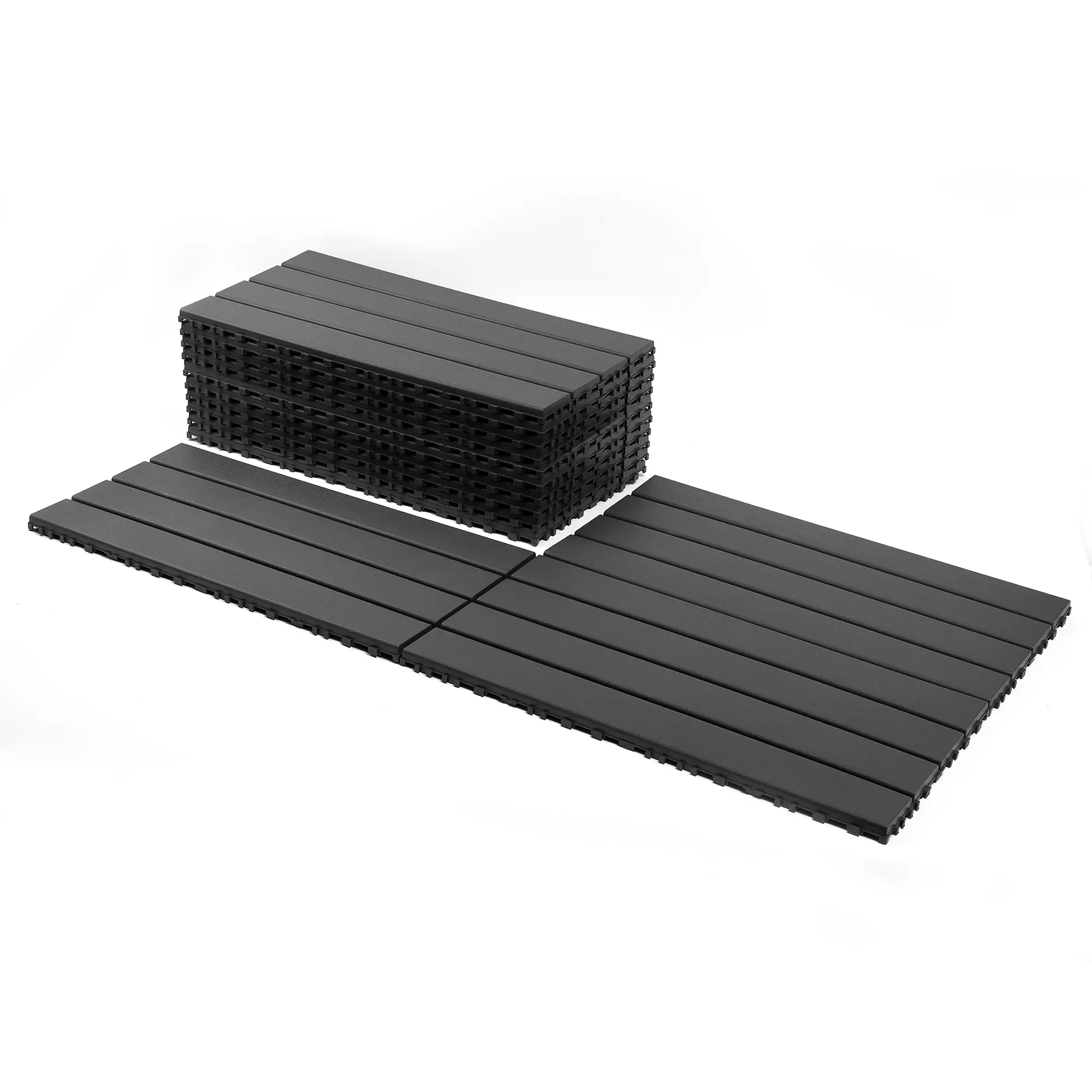 24-Pack Interlocking Durable PVC Deck Tiles, 24x12in Rectangle Extra Long Flooring, Heavy Duty Non Slip with Good Load-Bearing Support, Easy Snap Install DIY Fast for Outdoor Indoor Patio Poolside