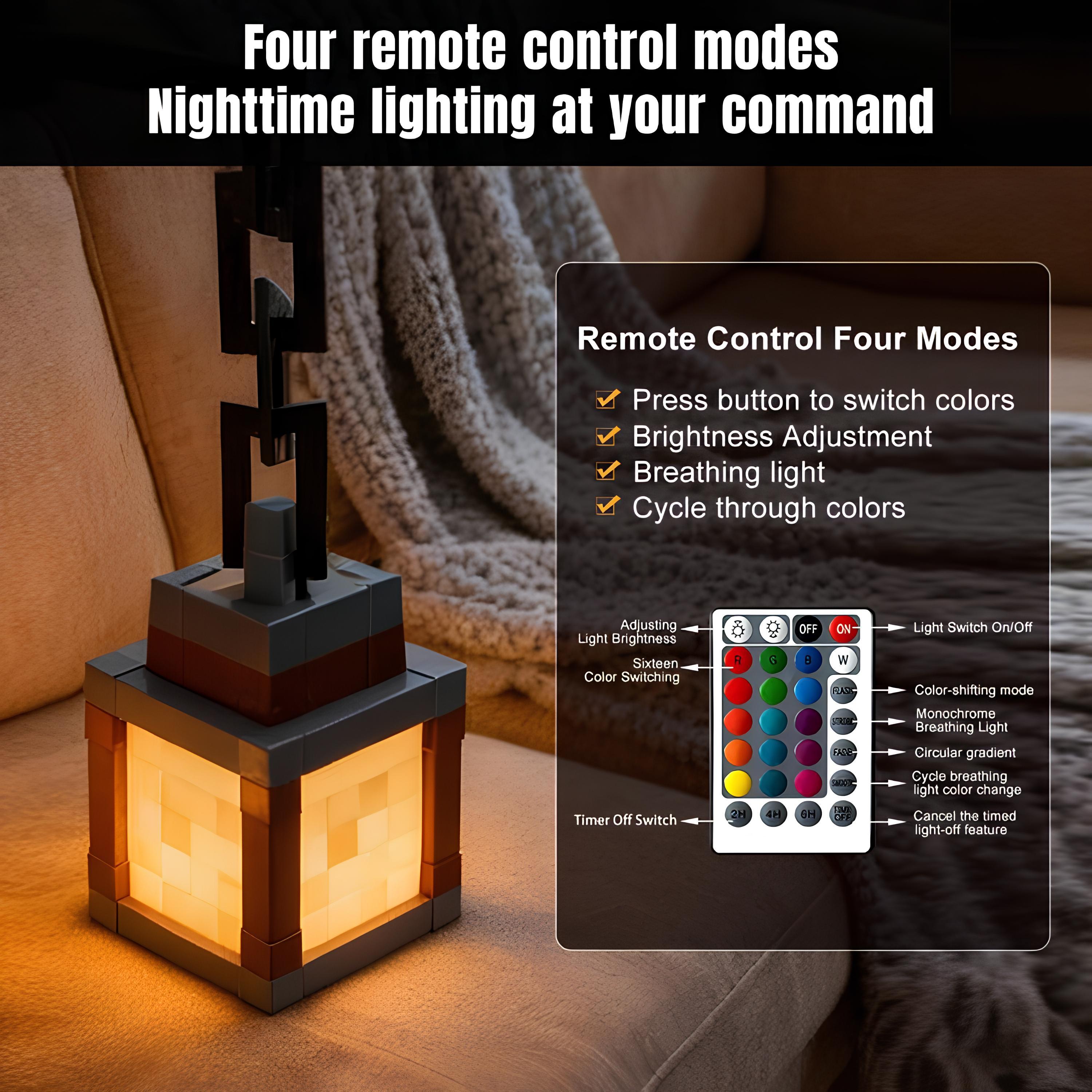 DIYCOM Pixel Minecraft Soul Lantern Night Lamp 16 Color RGB Rechargeable Light Remote Control Handmade Design with 3D Printing Four Lighting Modes for Bedroom Gaming Space Decoration Wall Lamp