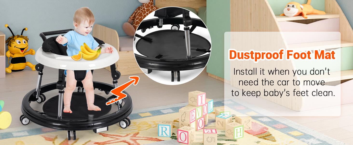 Baby Walker Foldable with 9 Adjustable Heights, Baby Walkers and Activity Center for Boys Girls Babies 7-18 Months, Baby Walker with Wheels Portable