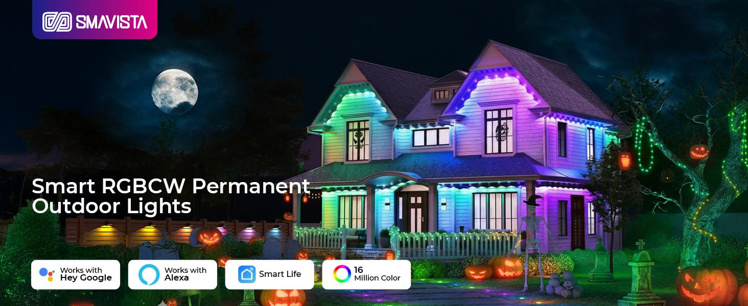 CuLiDing Smart RGBWIC LED Permanent Outdoor Lights Pro, 100+ Scene Modes, Waterproof Eaves Light for Halloween Christmas Decor, Alexa & Google Assistant Compatible,2700K-6500K Adjustable