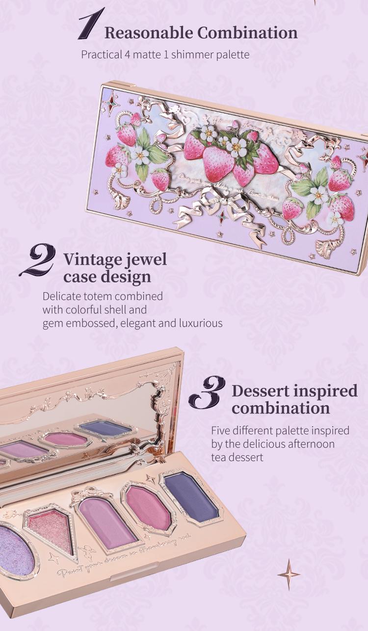 Flower Knows Violet Strawberry Rococo Collection Five-Color Eyeshadow Palette, longlasting, makeup, cosmetic, matte, shimmer, dealsforyoudays
