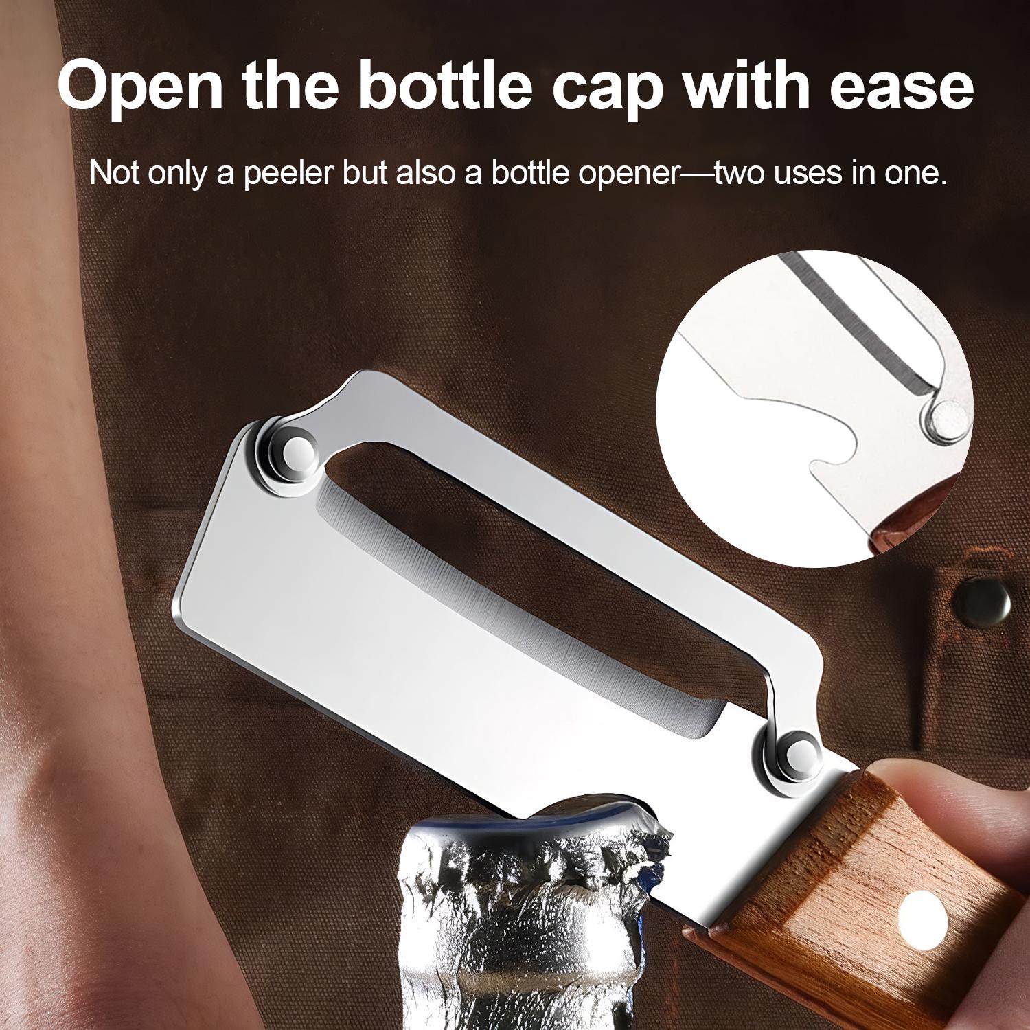 Multi-Functional Stainless Steel Peeler with Bottle Opener Peeling Knife Wooden Handle Kitchen Tool for Fruit Potato Pumpkin Papaya Sugarcane