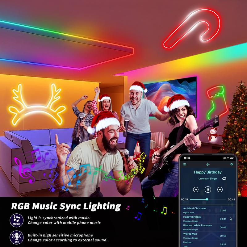 USB-Powered RGB Color-Changing LED Strip Light with App Control, Ambient Backlight for TV, Computer, Bedroom & Living Room, Decorative Neon Accent Light, Smart LED Lighting, Great Christmas Gift