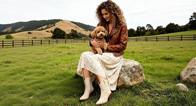 Cowboy Cowgirl Ankle Boots for Women Western Boots with Pointed Toe, Side Zipper and Chunky Heel Design