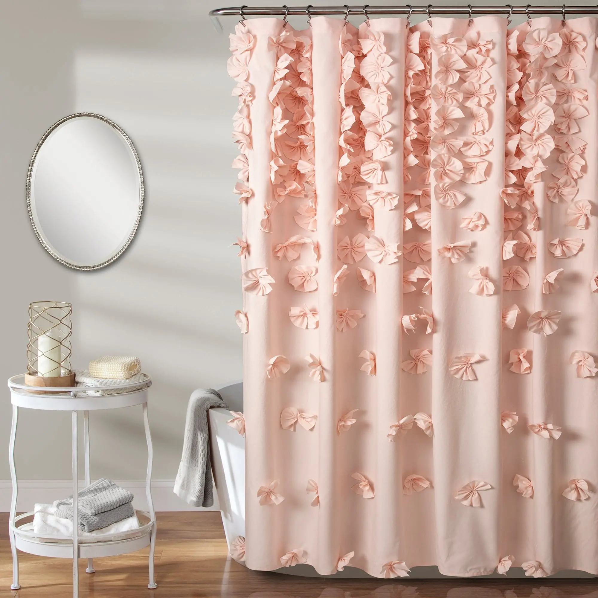 Lush Decor Riley 72x72 Shower Curtain - Floral Design, Frilled Trim, Flowers Accent - Bathroom Home Supplies for Girls, Hand Wash Care to Refresh Spaces and Boost Style