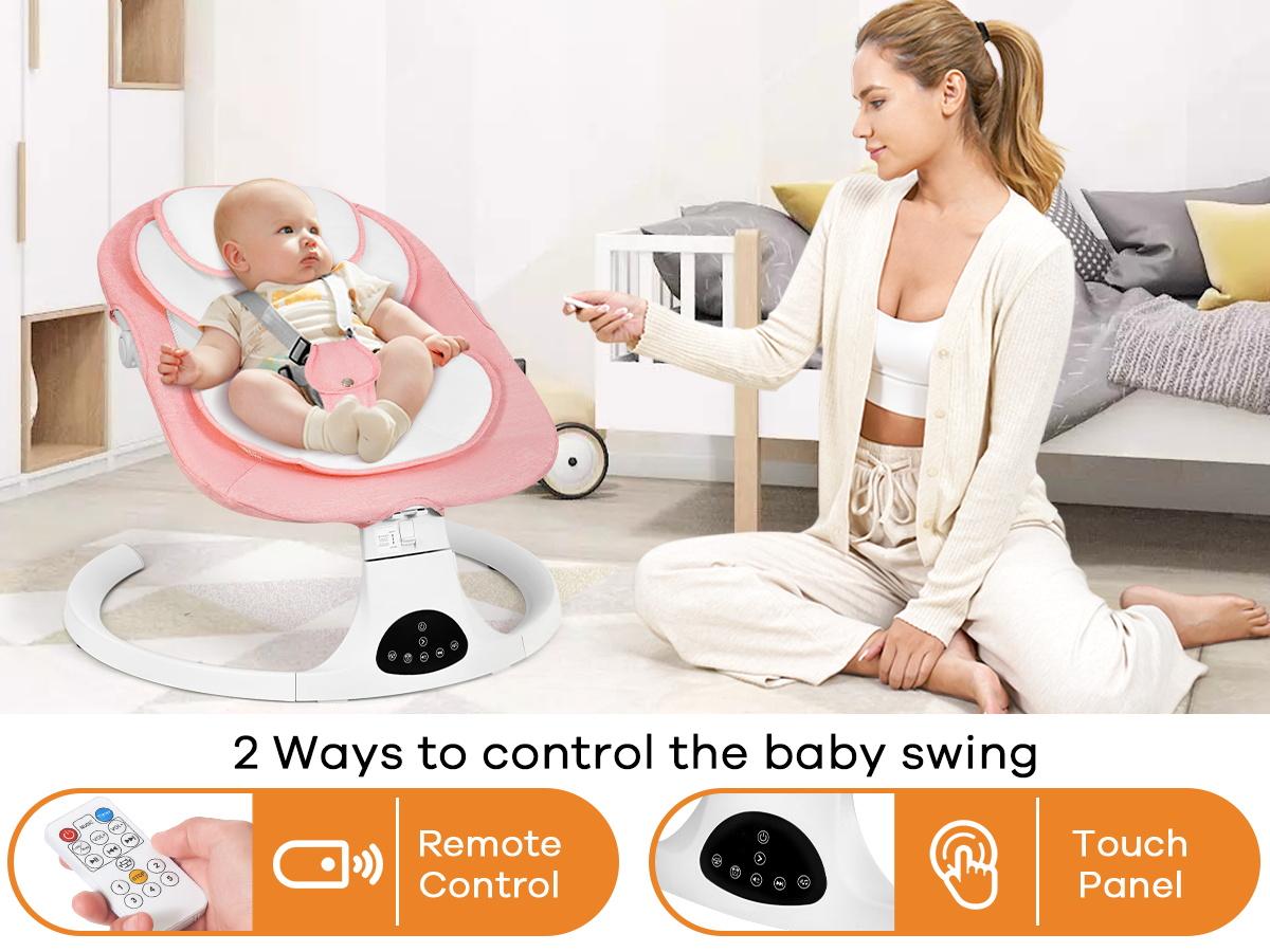 Baby Electric Bouncer, Baby Rocker, Electric swing, 5 Speed & 10 Lullabies, Baby Bassinet, Adapter & Battery Powered, For Indoor Use, Remote Control