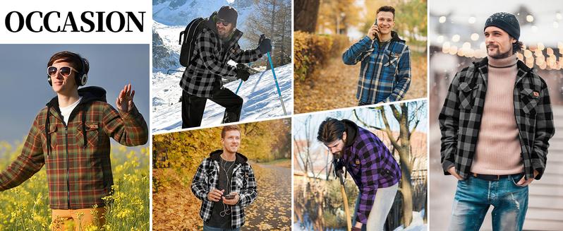 ZITY Men’s Plaid Hooded Fleece Jacket – Windproof Warm Shirt Jacket, Jackets & Tops with Motocross Outdoor Style