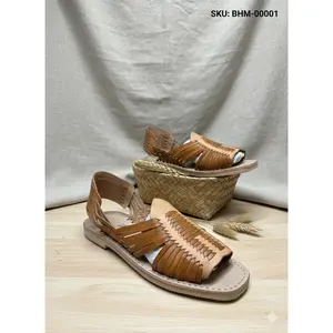 Mens Mexican Huarache Slip On Peep Toe Brown & Beige