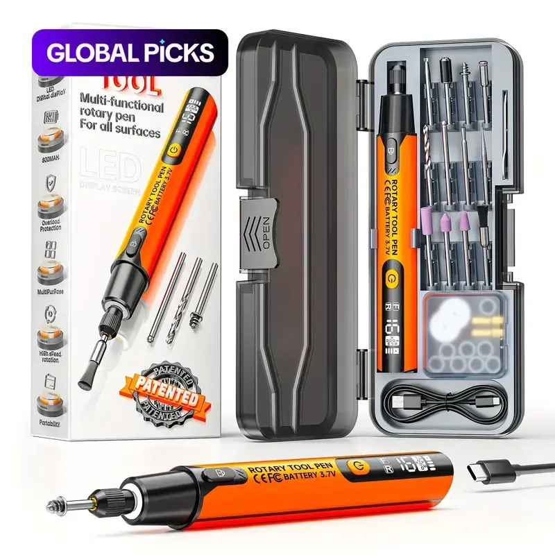 39pcs USB-Powered Electric Grinding & Polishing Tool Set, Power Tools, Car Polisher, Electric Angle Grinding Machine, Rotary Pen, Rotary Tool Accessories, Cordless Drill Bits, Rotary Tool Kit, Multi-Speed for Wood, Metal & Gemstone Carving