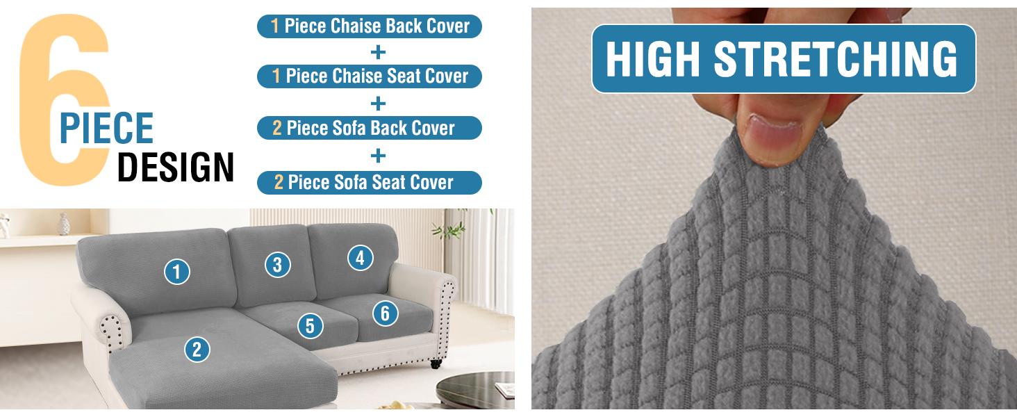 H.VERSAILTEX Sectional Couch Covers 6 or 8 Pieces Stretch Sofa Covers for Sectional Sofa Set Separate L Shaped Couch Cover for Both Left/Right Couch