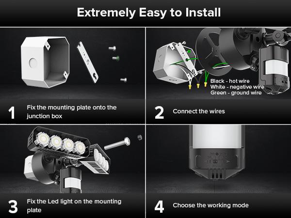 SANSI Super Bright  54W LED Security Lights Motion Sensor Flood Light Outdoor, 7000LM, 700W Equiv 5000K IP65 Waterproof, 4 Head Dusk to Down Floodlight for Garage, Yard, Porch，Hardwired Upgraded Energy Efficient Sidewalk Driveways Patio