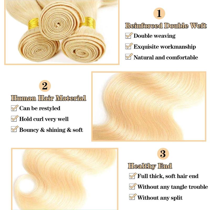 613 Blonde Body Wave Bundles Human Hair with lace closure 15A Grade Brazilian Virgin Body Wave Human Hair 3 Bundles with 4*4 lace closure 100% Unprocessed Virgin Remy 613 Blonde Hair Weft Bundles 100% human hair