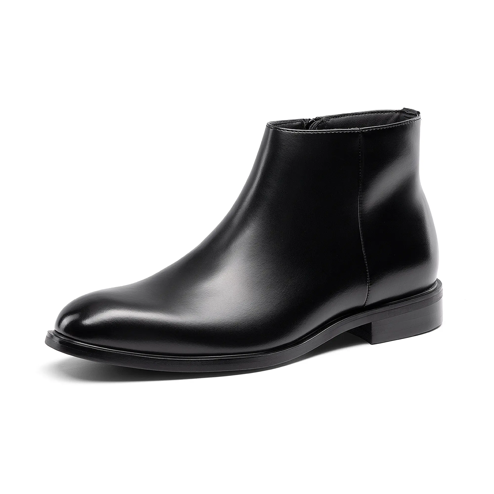 【BRUNO MARC Anniversary】 Men's Closed Leather Look Ankle Boots - Zip Closure, Polished Formal Wear, Dressy Look for Office Days, Black Daily Wear Shoes
