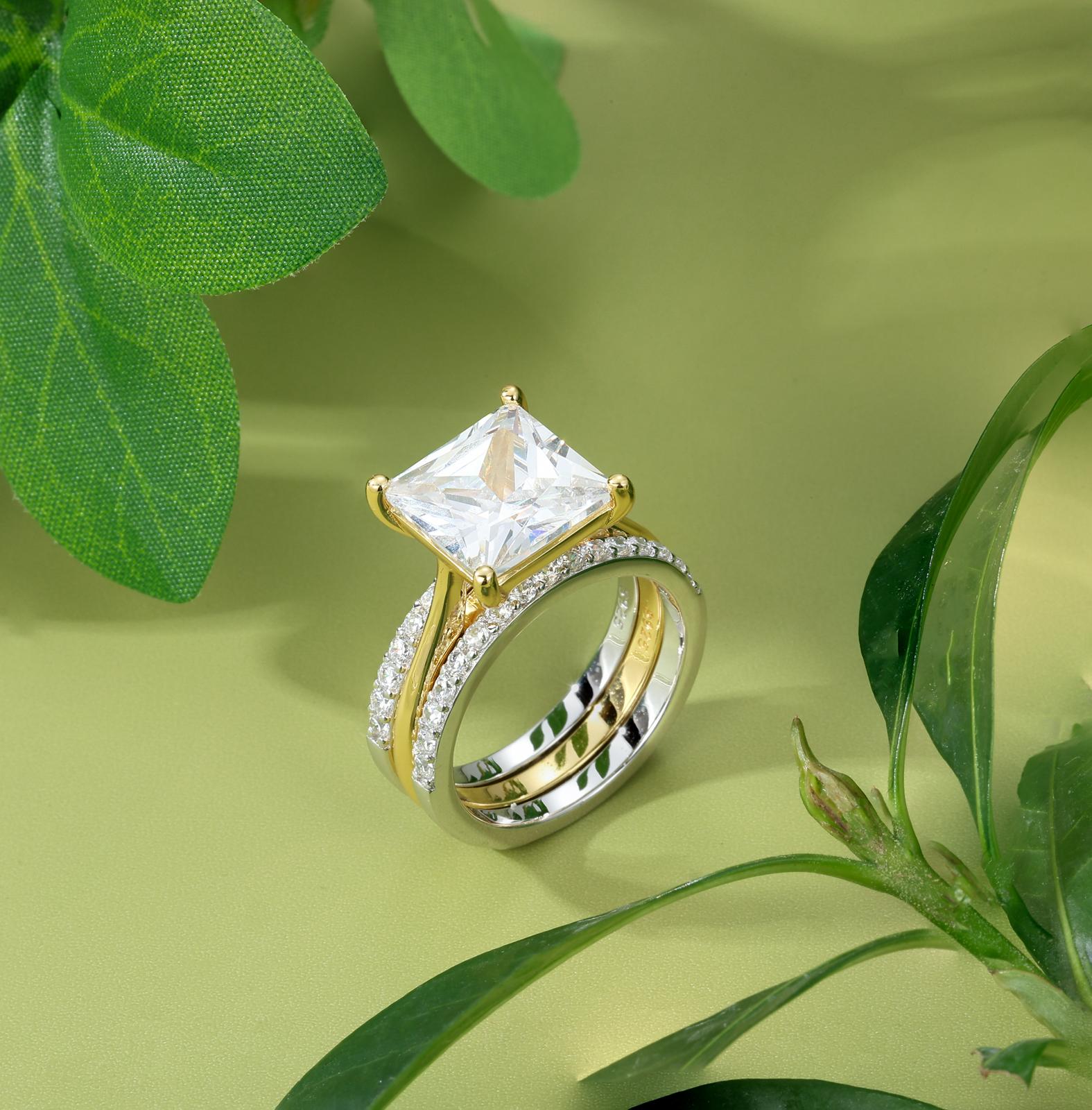 UCCIYO[R170]ct Two-Tone Princess Cut & Sparkling Square 2-Piece Ring Set – Perfect for Anniversary, Birthday, Valentine’s, Engagement & Everyday Wear – Timeless Elegant Design for Her