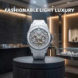 Mechanical Gear-Style Watch with Genuine Leather Strap Luminous Waterproof Design for Everyday Wear Classic Comfortable Versatile Use