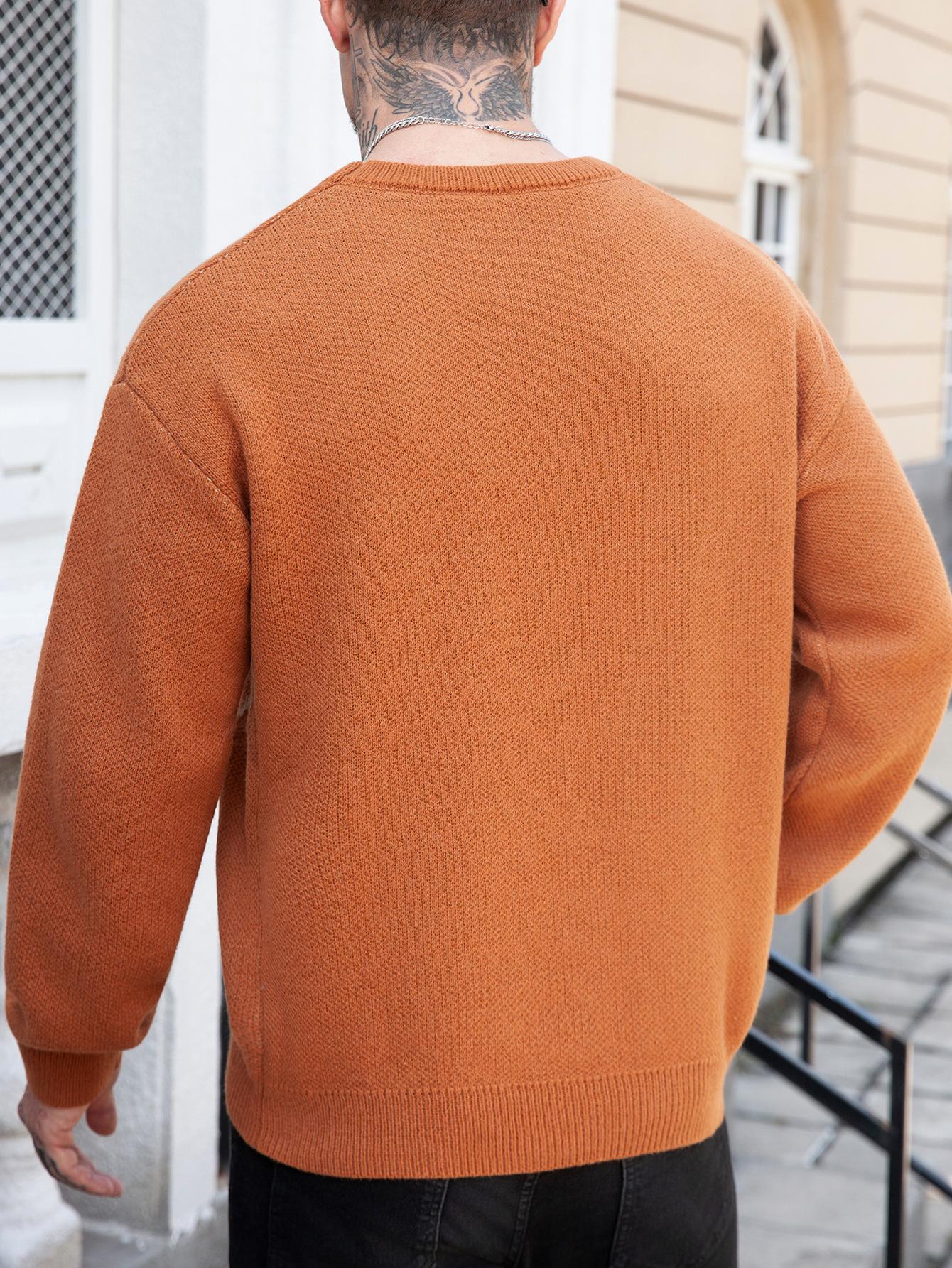 HYPESTFIT Men's Oversized Crewneck Sweater Trendy Comfy Acrylic Knitwear for Halloween Fall Streetwear Everyday Style Hipster Fashion - Stylish - Casual