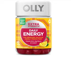 OLLY Extra Strength Daily Energy Gummy, Caffeine Free, 1000mcg Vitamin B12, CoQ10, Goji Berry, Adult Chewable Supplement, Berry Yuzu Flavor - 60 Count
