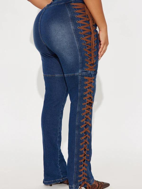 Jaw Dropper Stretch Lace Up Bootcut Jeans - Dark Wash