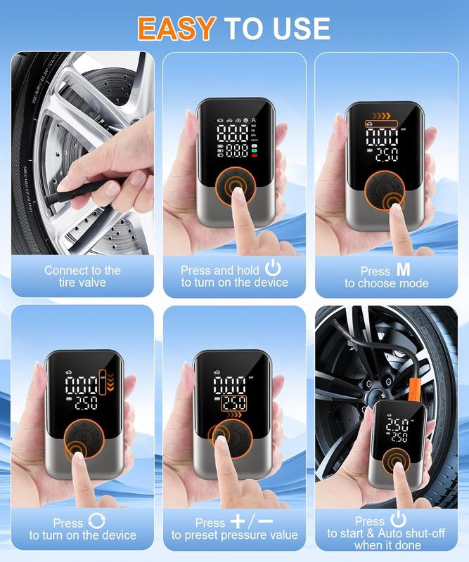 SINGARO Tire Inflator Portable Air Compressor Cordless 150PSI Car Tires Air Pump Mini Electric Bike  Pump With LED Light Digital Display Pumps For Car Motorcycle Bicycle Balls