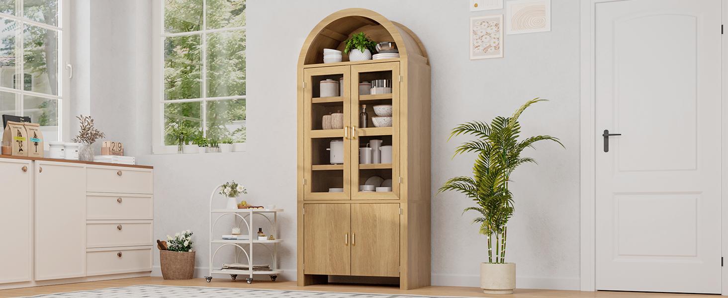 Oneinmil 71" Tall Arched Kitchen Pantry Modern Farmhouse Wood Storage Cabinets Versatile Cupboard for Dining Room & Kitchen Wood bedroom closet nursery duck.