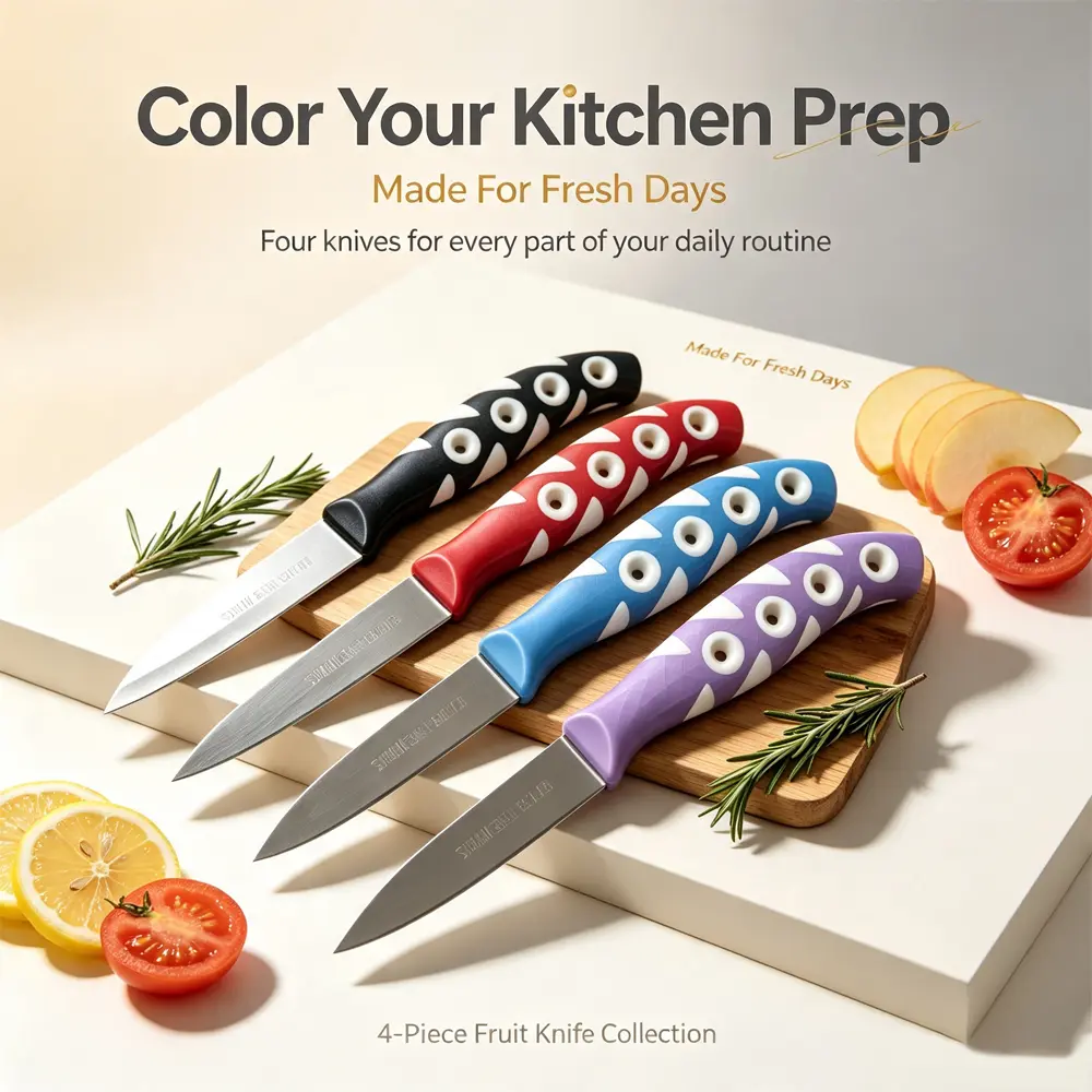4-piece set of stainless steel fruit knives for home use, portable peeler for kitchen, high-end melon and fruit knife, mirror cutting tool