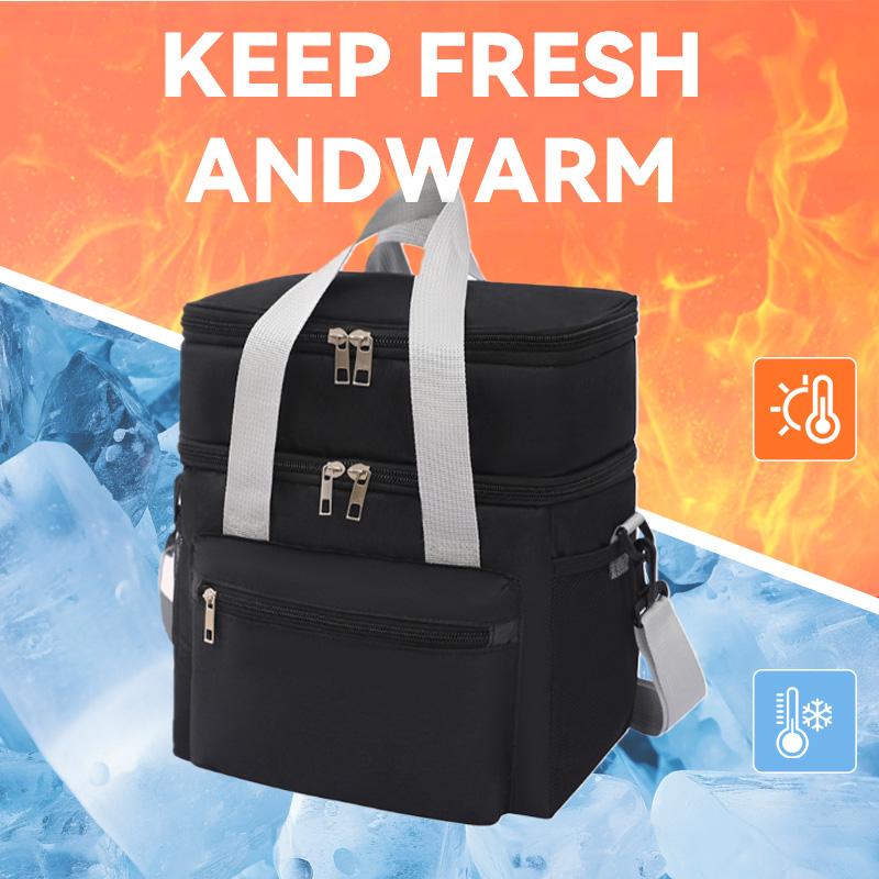 Double-layer lunch bag，Insulated Large Capacity Lunch Bag for men women，Reusable  Water Resistant Lunch tote bag for Work School Travel Picnic