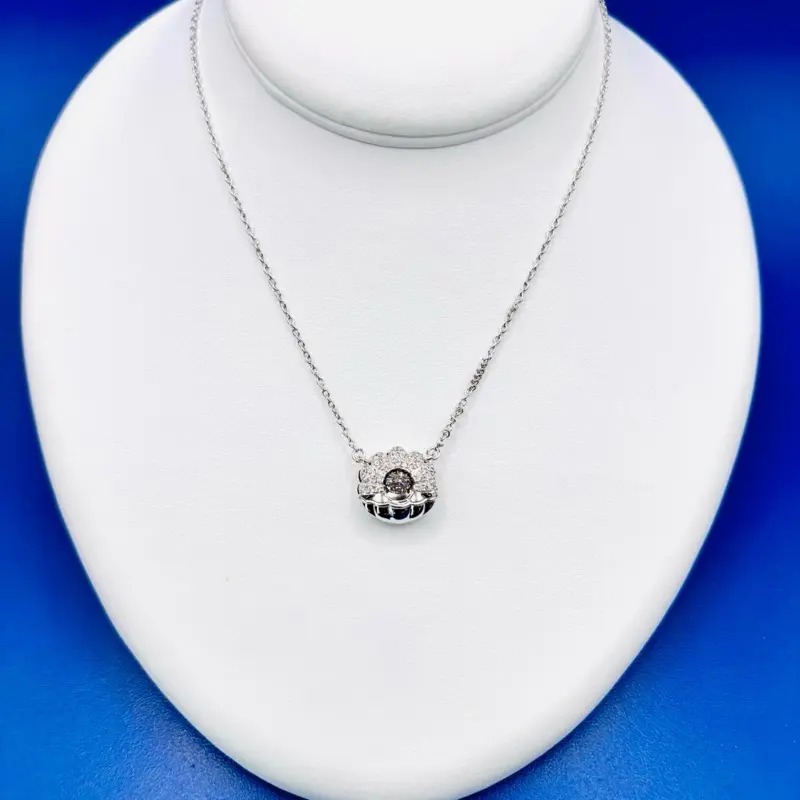 Twinkles Sea and Sand Sterling Silver & Swarovski Crystal Clam Shell Necklace