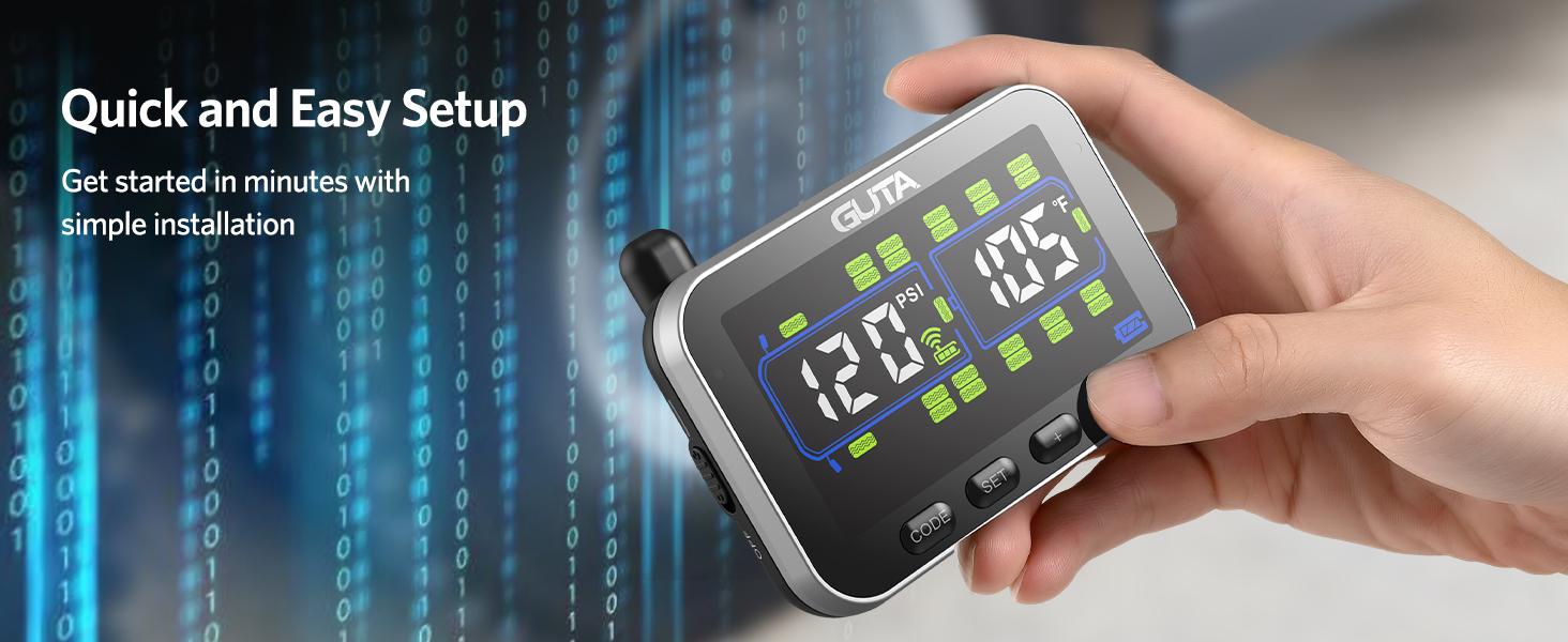 GUTA Trailer Tire Pressure Monitoring System, RV Tire Pressure Monitor with 6 Alert Modes, Power Saving Mode, Large Color Display, Long Sensing Distance, 0-188PSI TPMS for RV Trailer Semi